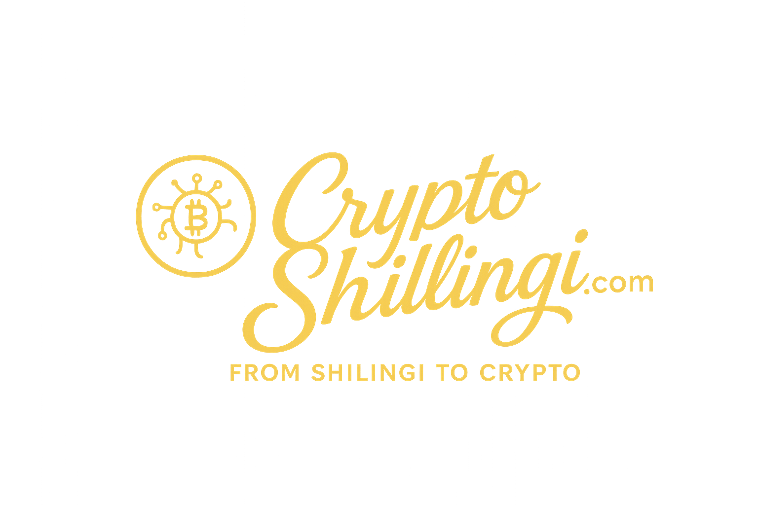 CryptoShilingi.com logo in golden calligraphy with a Bitcoin circuit emblem and tagline “From Shilingi to Crypto,